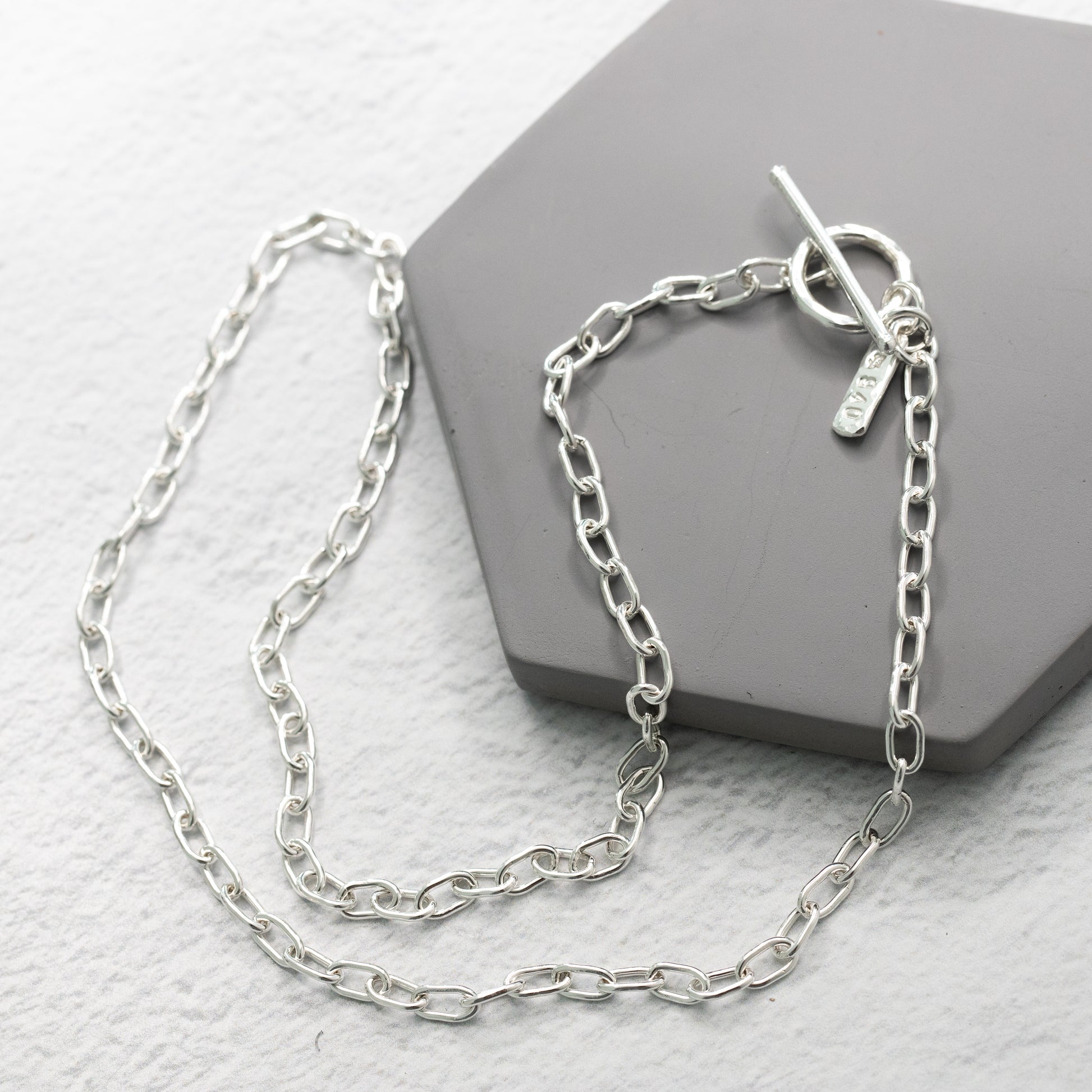 handmade sterling silver chain with toggle clasp.  Argentium Sterling Silver Jewelry handcrafted in Connecticut