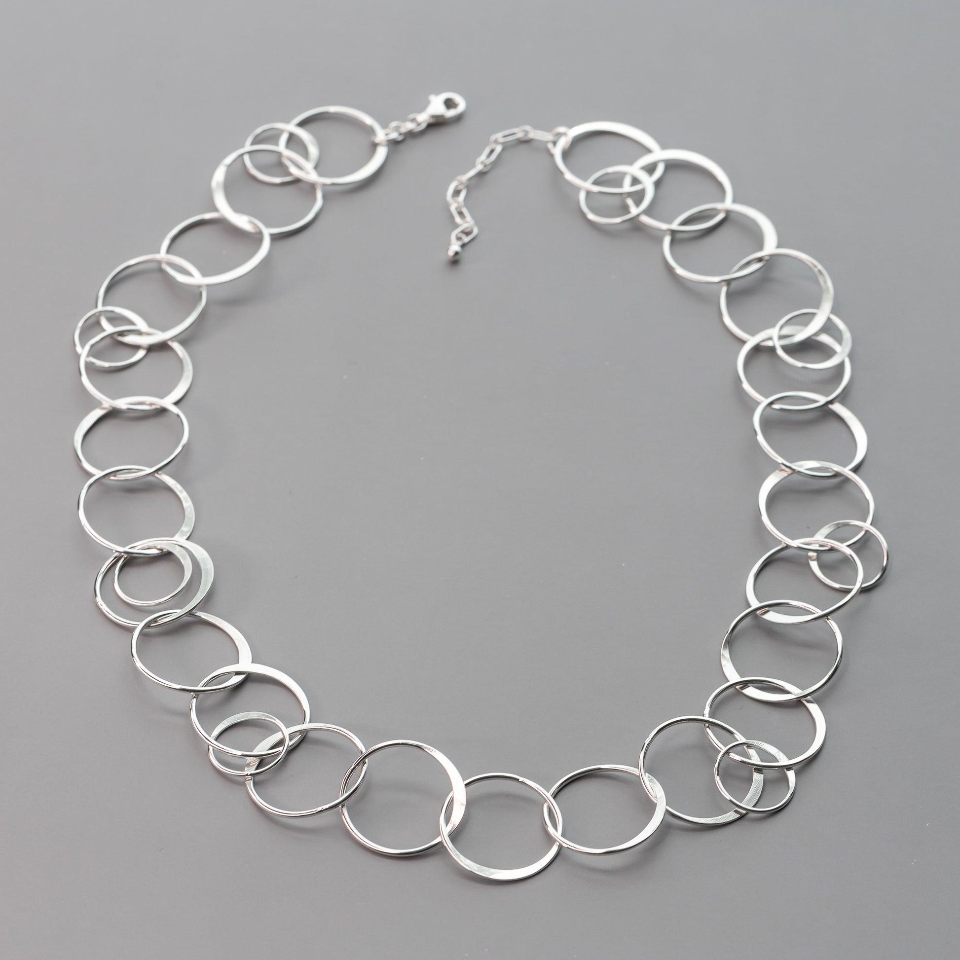 handmade with solid nickel free argentium sterling silver this artisan silver chain necklace makes a statement.  Artisan hammered details make this unique silver chunky necklace truly speical.