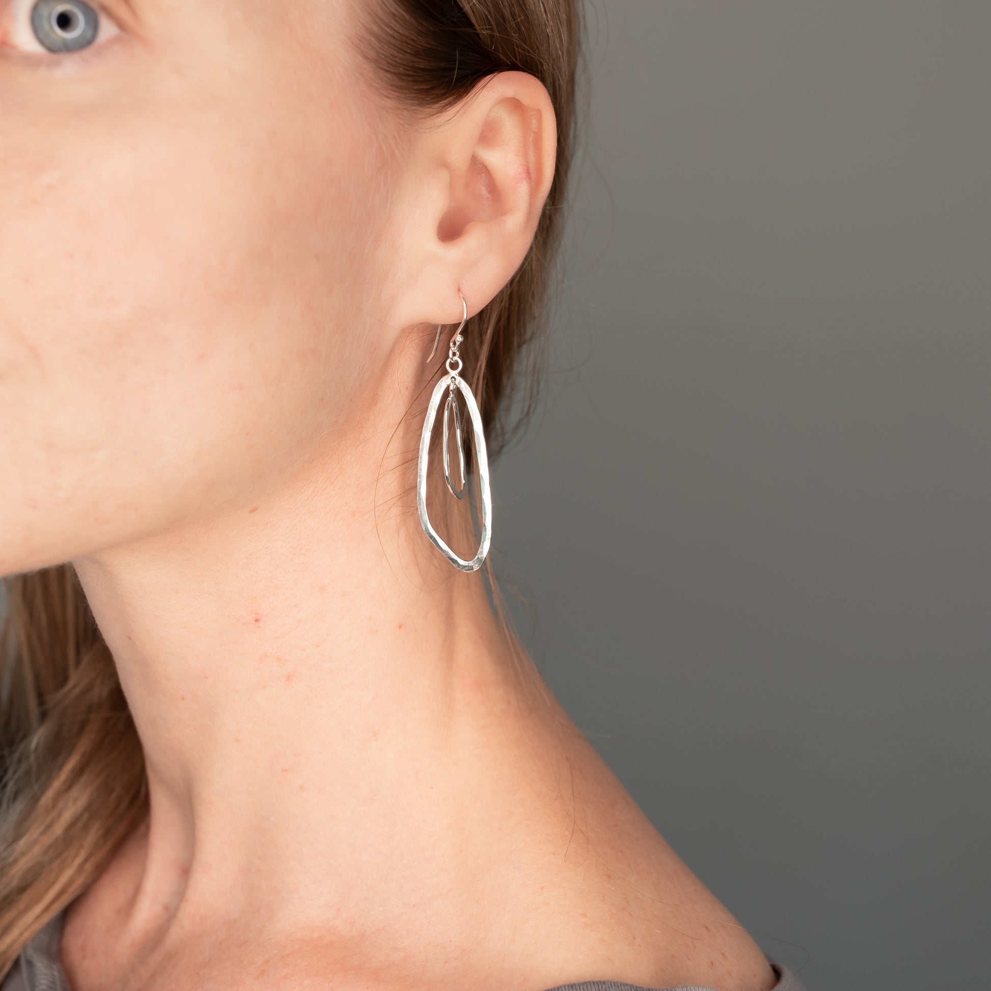 hammered silver statement earrings, Handmade Jewelry with Organic Shapes and textures
