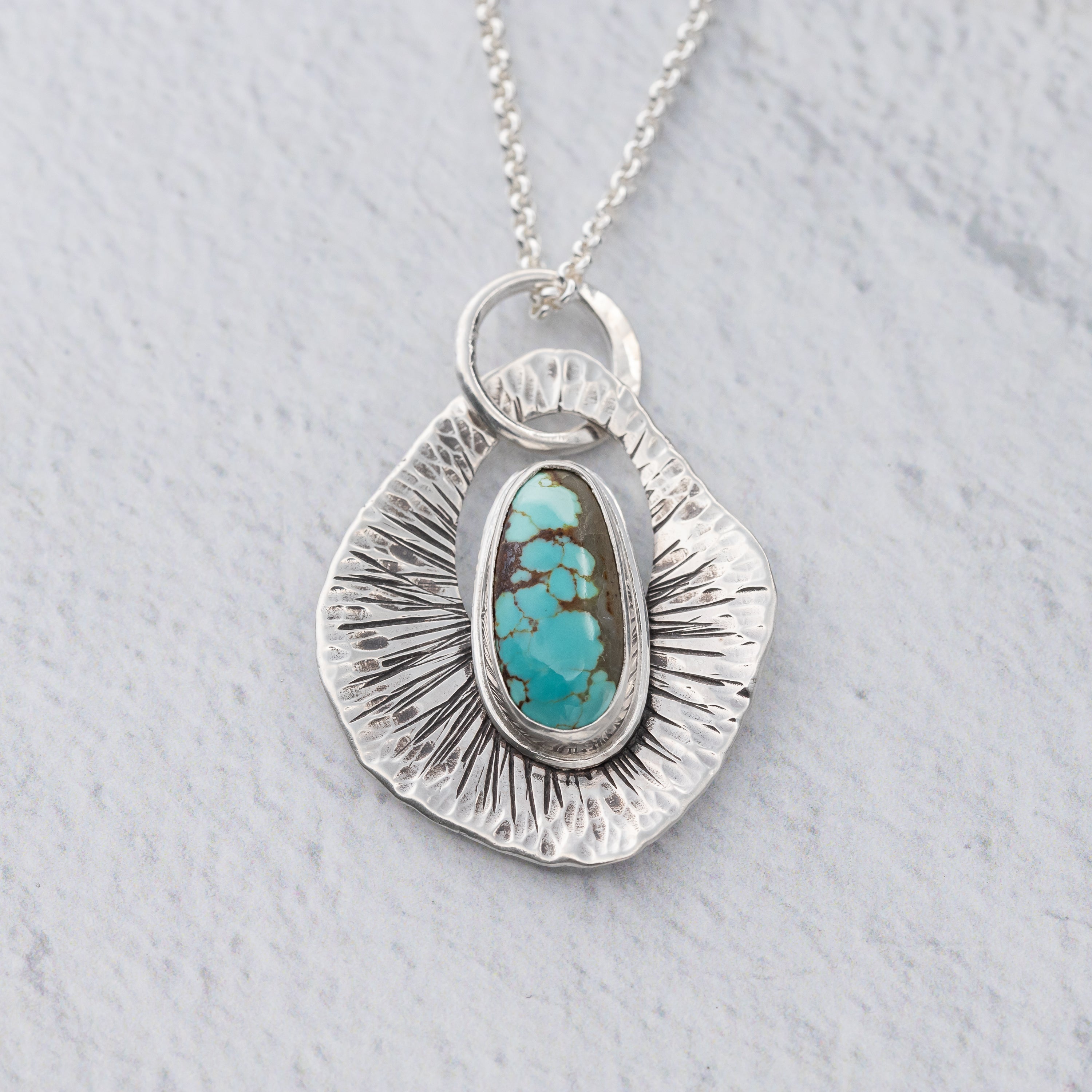 Handmade Sterling Silver jewelry with natural Turquoise mined in the USA.  Number 8 Turquoise necklace