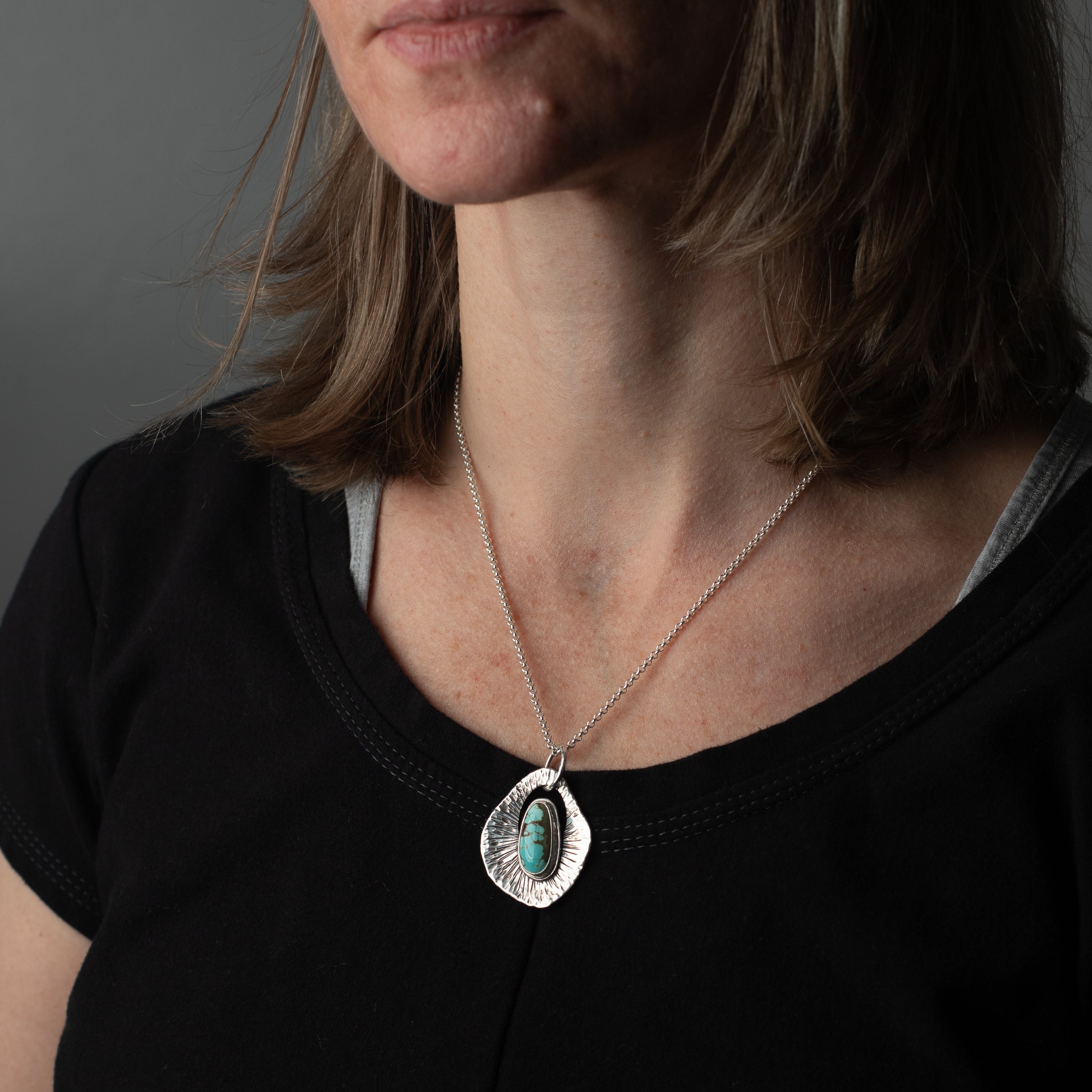 Abstract Hammered Turquoise Pendant