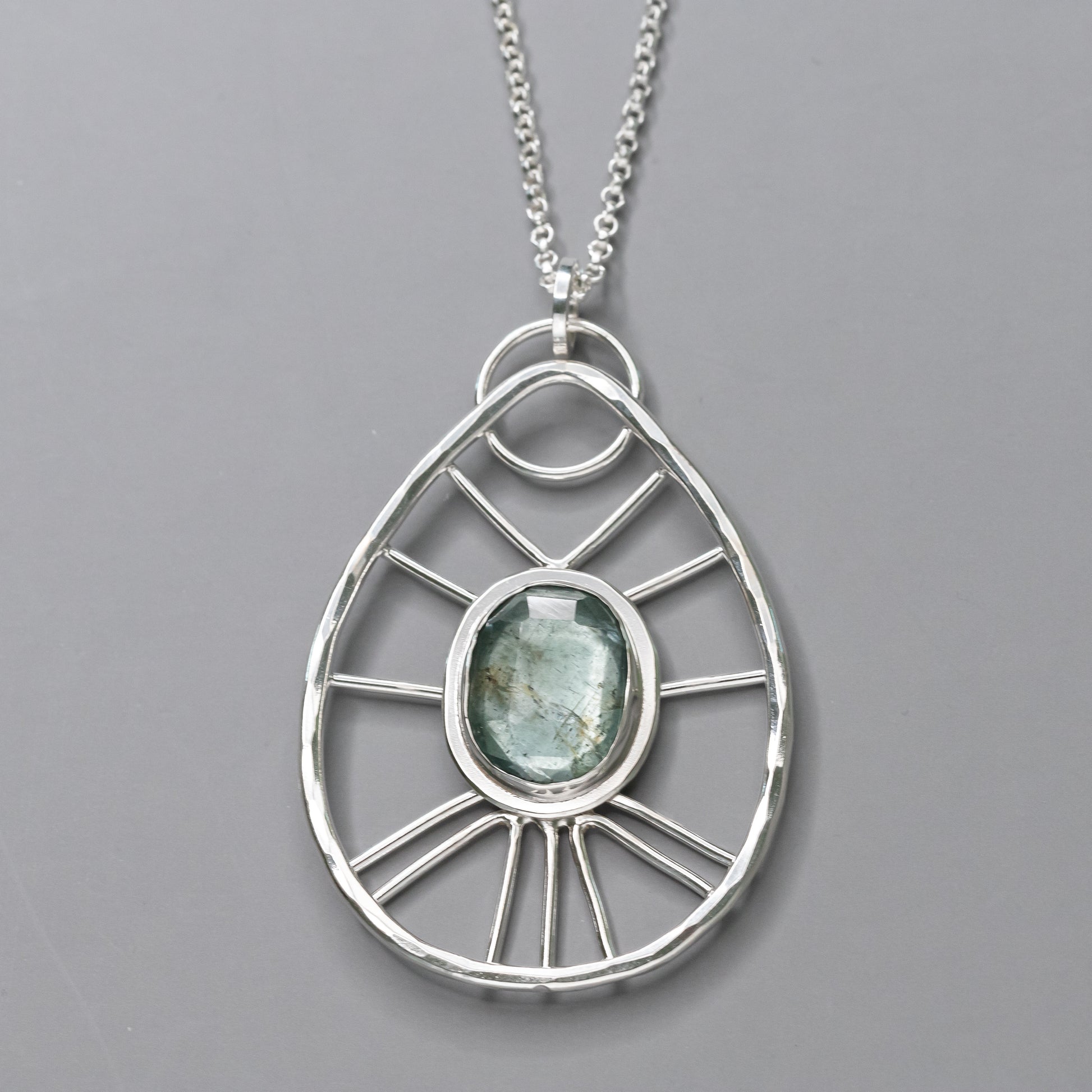 Handmade Aquamarine and sterling silver pendant necklace, One of a kind artisan silver jewelry, Unique Silver Pendant, Designer Jewelry