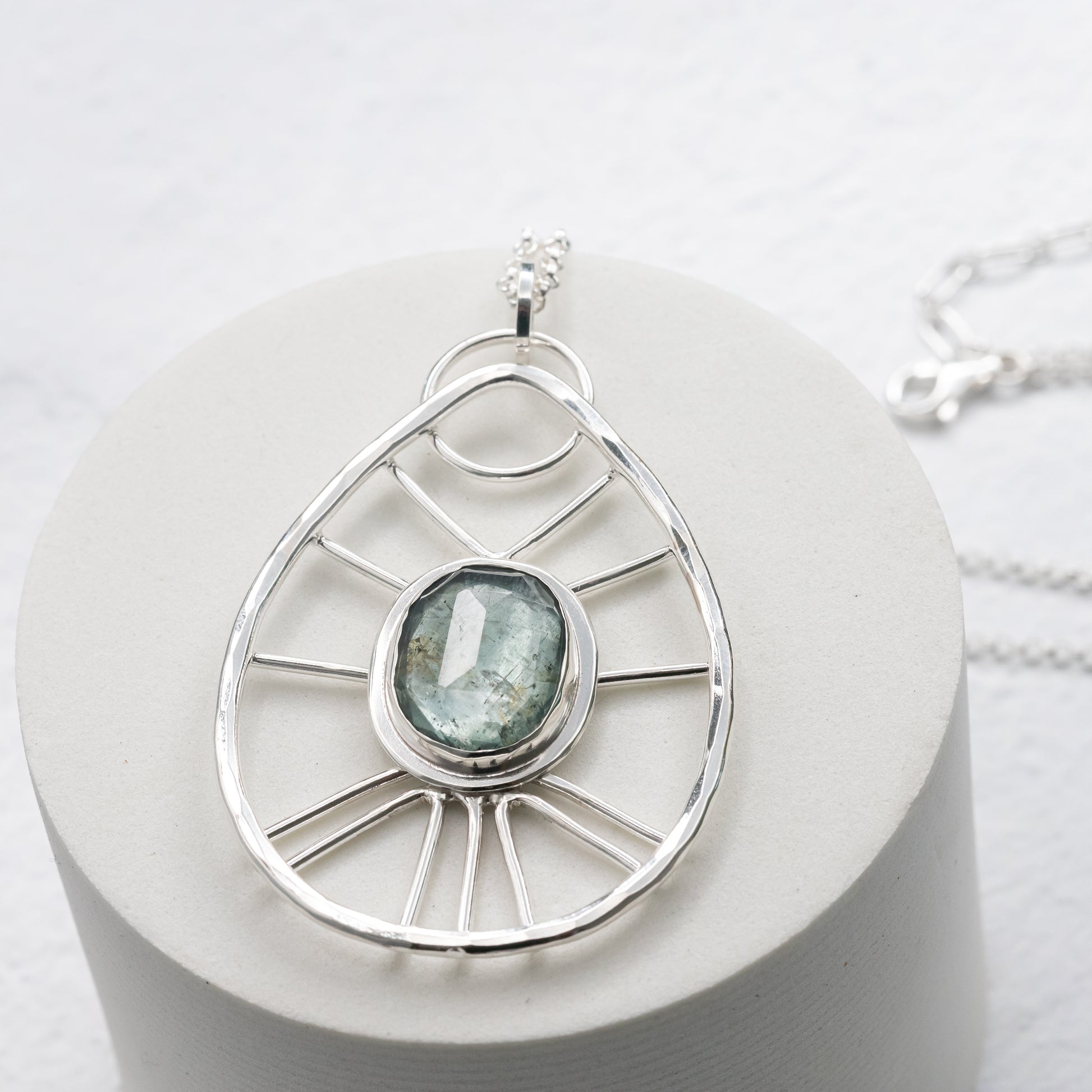 Handmade Aquamarine and sterling silver pendant necklace, One of a kind artisan silver jewelry, Unique Silver Pendant, Designer Jewelry