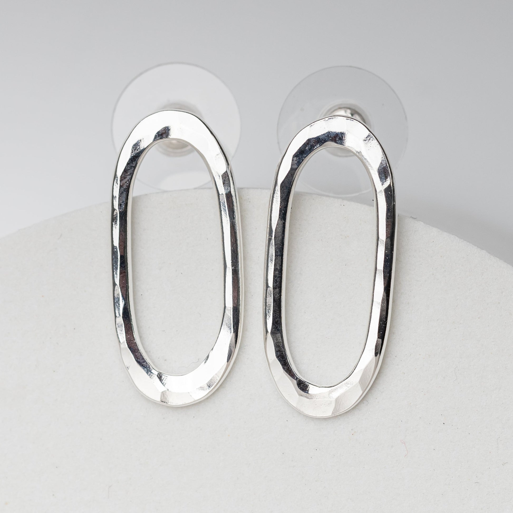 handmade sterling silver oval stud earrings