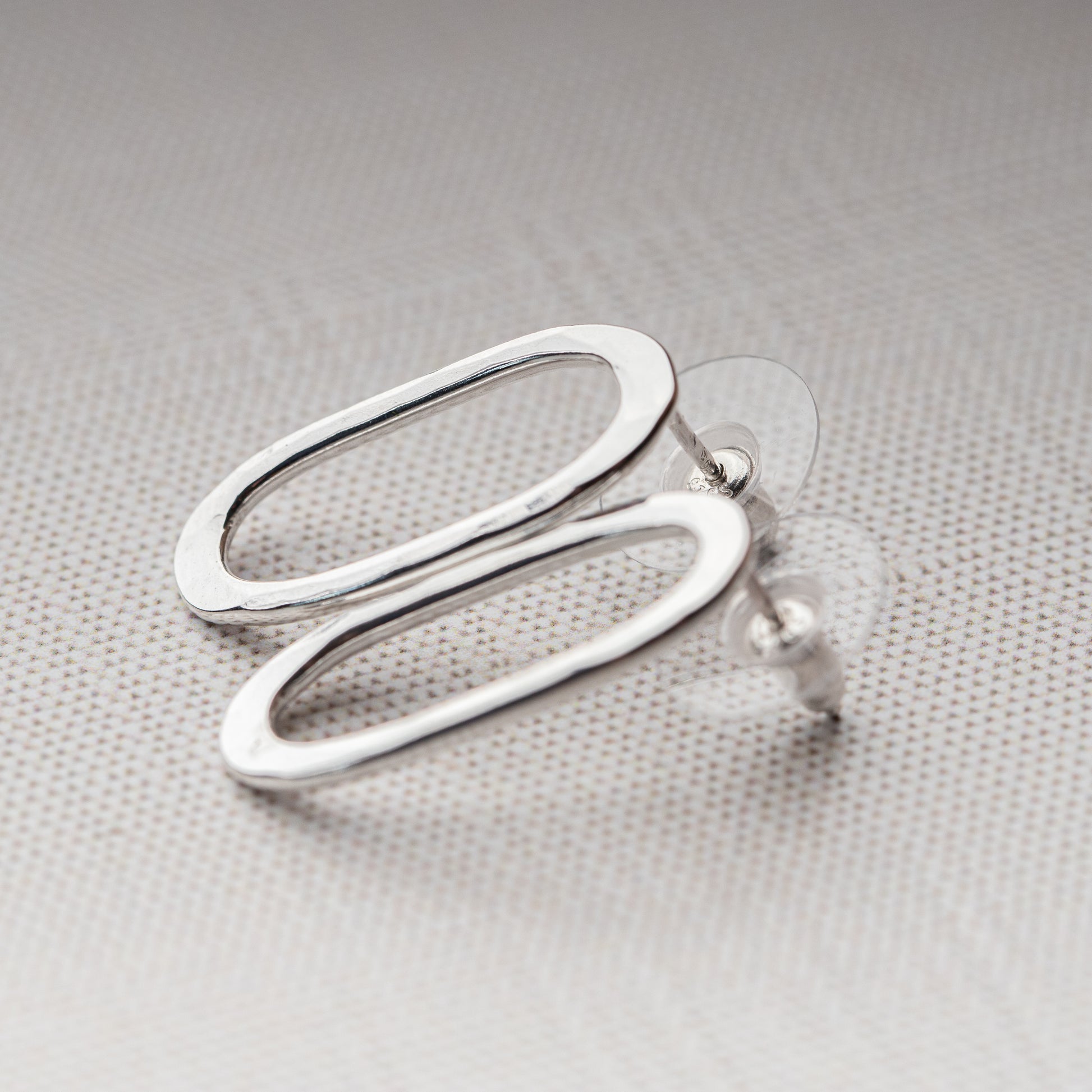 silver stud earrings, geometric earrings with hammered sterling silver 