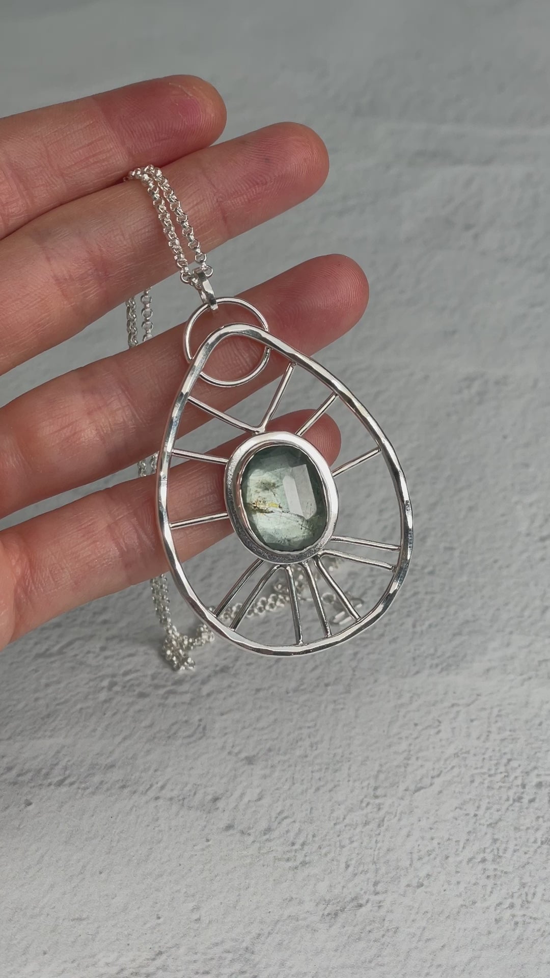 Load video: Handmade Aquamarine and sterling silver pendant necklace, One of a kind artisan silver jewelry, Unique Silver Pendant, Designer Jewelry