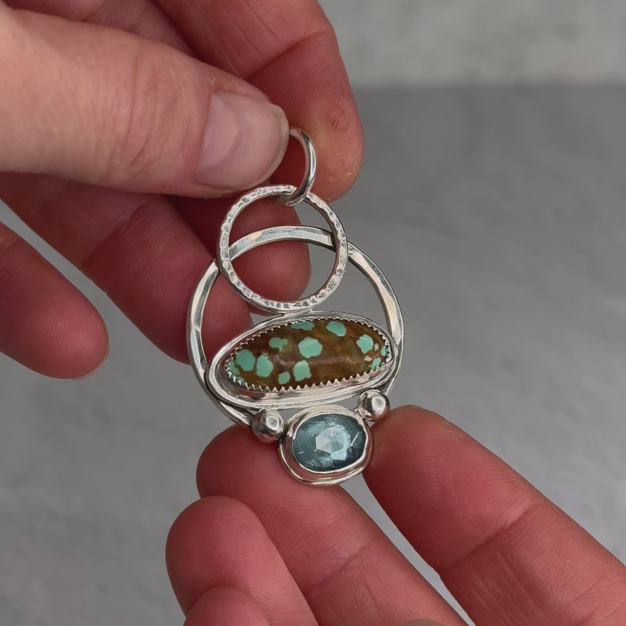 Load video: Turquoise and Kyanite Circles Pendant